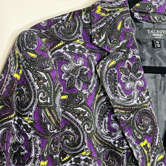 TALBOTS velour purple & black Paisley blazer size 10 petite fall winter career - Picture 4 of 7